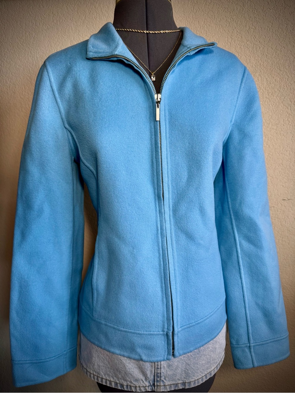 Real Clothes Extra Fine Merino Wool Blue Zip Up Jacket Top 8
